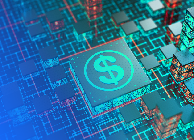financial services insurance hero graphic. Blue money sign